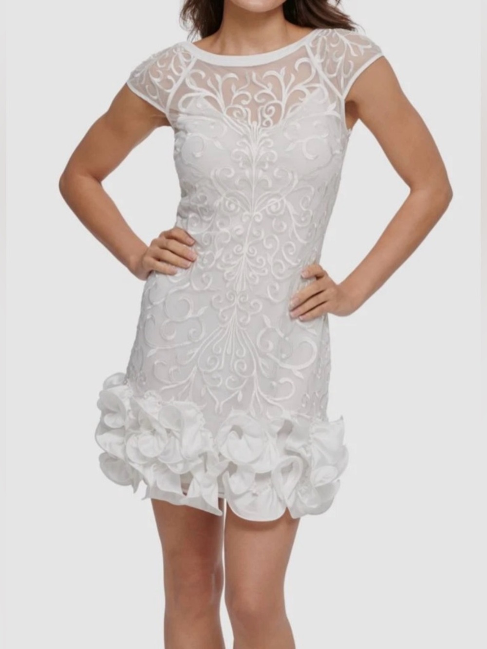 NWT Guess White Lace Ruffle Hem Sheath Dress